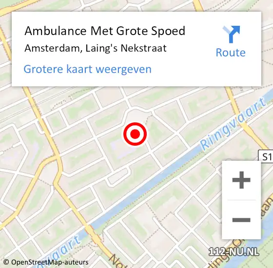 Locatie op kaart van de 112 melding: Ambulance Met Grote Spoed Naar Amsterdam, Laing's Nekstraat op 6 november 2023 11:55
