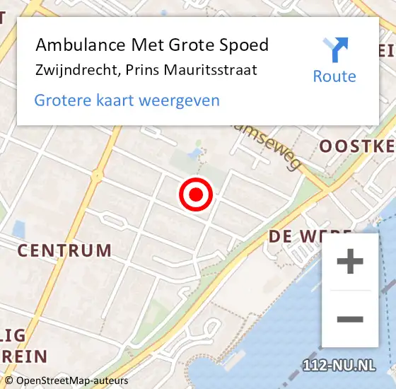 Locatie op kaart van de 112 melding: Ambulance Met Grote Spoed Naar Zwijndrecht, Prins Mauritsstraat op 6 november 2023 11:55