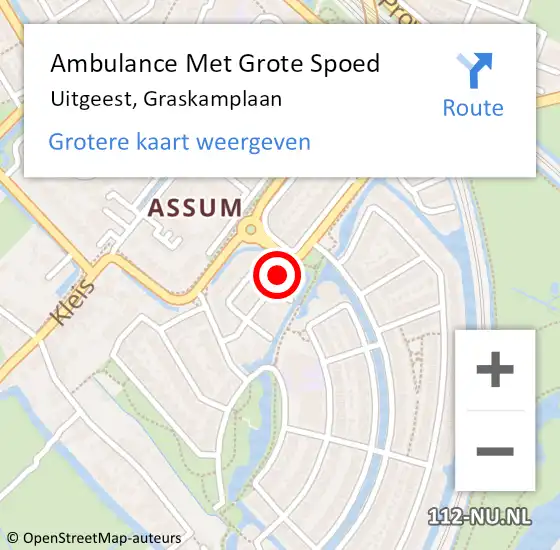 Locatie op kaart van de 112 melding: Ambulance Met Grote Spoed Naar Uitgeest, Graskamplaan op 6 november 2023 11:56