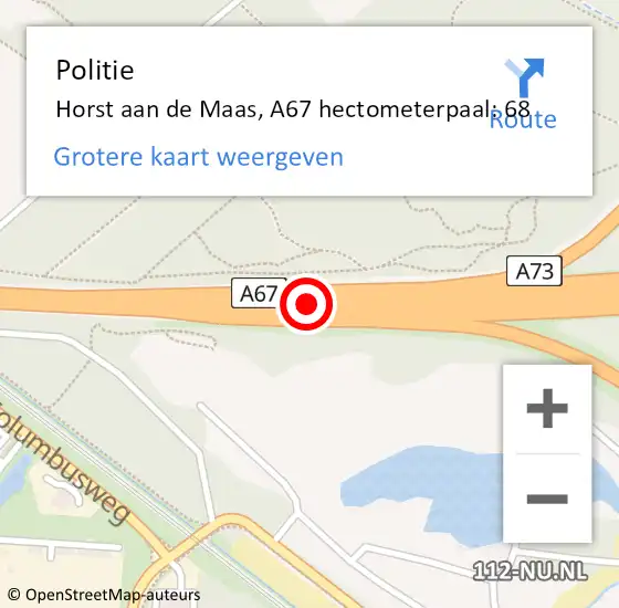 Locatie op kaart van de 112 melding: Politie Horst aan de Maas, A67 hectometerpaal: 68 op 6 november 2023 12:13