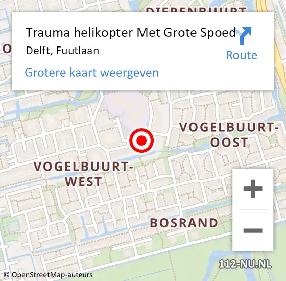 Locatie op kaart van de 112 melding: Trauma helikopter Met Grote Spoed Naar Delft, Fuutlaan op 6 november 2023 12:18