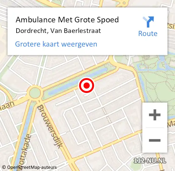 Locatie op kaart van de 112 melding: Ambulance Met Grote Spoed Naar Dordrecht, Van Baerlestraat op 6 november 2023 12:36