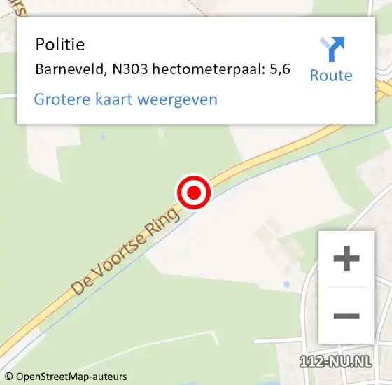 Locatie op kaart van de 112 melding: Politie Barneveld, N303 hectometerpaal: 5,6 op 6 november 2023 12:43