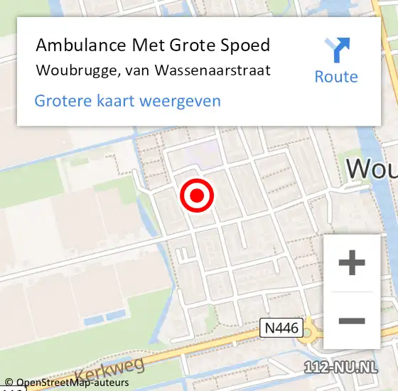 Locatie op kaart van de 112 melding: Ambulance Met Grote Spoed Naar Woubrugge, van Wassenaarstraat op 6 november 2023 13:33