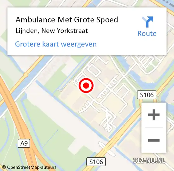 Locatie op kaart van de 112 melding: Ambulance Met Grote Spoed Naar Lijnden, New Yorkstraat op 6 november 2023 13:40