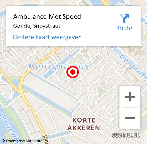 Locatie op kaart van de 112 melding: Ambulance Met Spoed Naar Gouda, Snoystraat op 6 november 2023 13:49