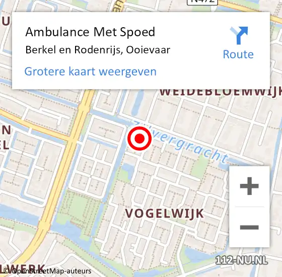 Locatie op kaart van de 112 melding: Ambulance Met Spoed Naar Berkel en Rodenrijs, Ooievaar op 6 november 2023 14:07