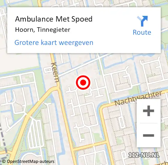 Locatie op kaart van de 112 melding: Ambulance Met Spoed Naar Hoorn, Tinnegieter op 6 november 2023 14:11