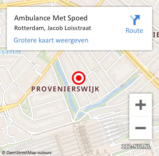 Locatie op kaart van de 112 melding: Ambulance Met Spoed Naar Rotterdam, Jacob Loisstraat op 6 november 2023 14:17