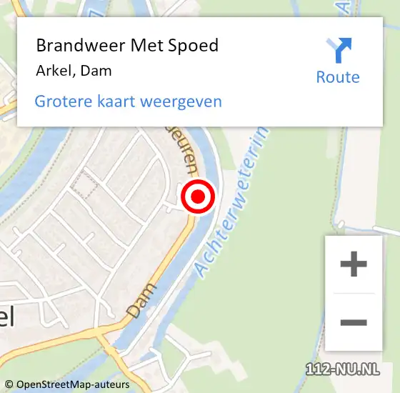Locatie op kaart van de 112 melding: Brandweer Met Spoed Naar Arkel, Dam op 6 november 2023 14:21