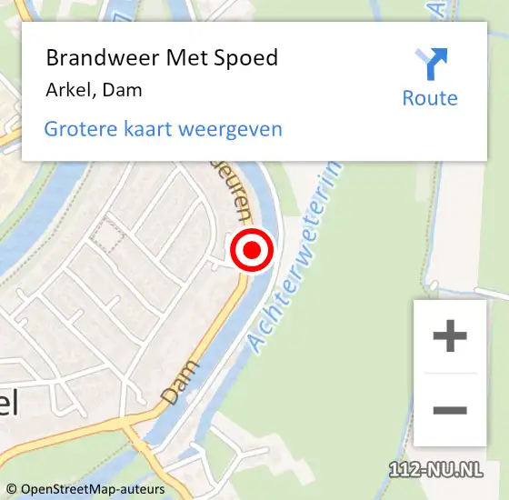 Locatie op kaart van de 112 melding: Brandweer Met Spoed Naar Arkel, Dam op 6 november 2023 14:34