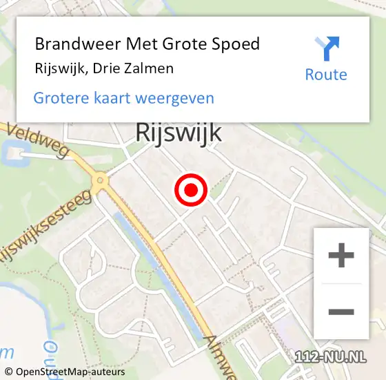 Locatie op kaart van de 112 melding: Brandweer Met Grote Spoed Naar Rijswijk, Drie Zalmen op 6 november 2023 15:04
