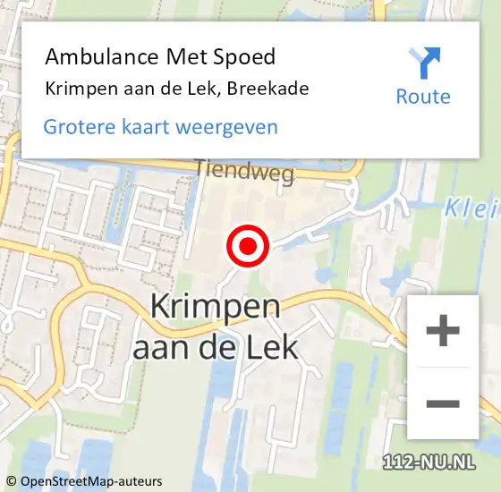 Locatie op kaart van de 112 melding: Ambulance Met Spoed Naar Krimpen aan de Lek, Breekade op 6 november 2023 15:08