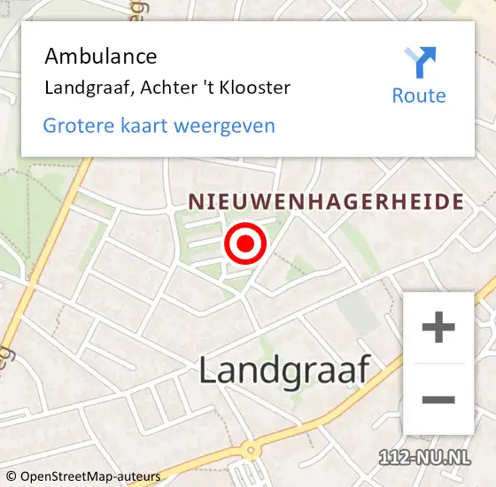 Locatie op kaart van de 112 melding: Ambulance Landgraaf, Achter 't Klooster op 14 september 2014 11:22