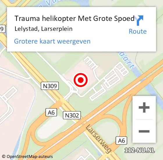 Locatie op kaart van de 112 melding: Trauma helikopter Met Grote Spoed Naar Lelystad, Larserplein op 6 november 2023 15:21