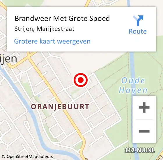 Locatie op kaart van de 112 melding: Brandweer Met Grote Spoed Naar Strijen, Marijkestraat op 6 november 2023 15:29