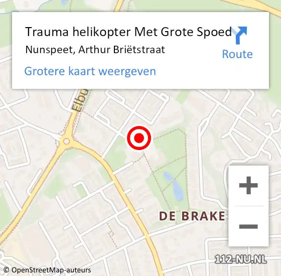 Locatie op kaart van de 112 melding: Trauma helikopter Met Grote Spoed Naar Nunspeet, Arthur Briëtstraat op 6 november 2023 15:31