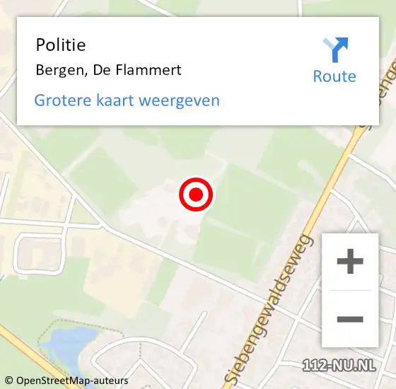 Locatie op kaart van de 112 melding: Politie Bergen, De Flammert op 6 november 2023 16:00