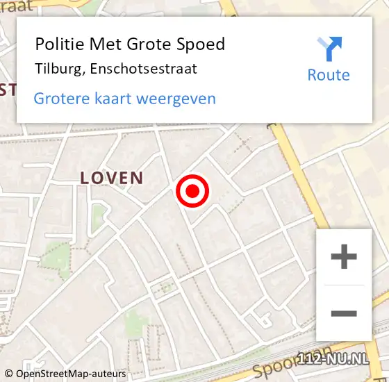 Locatie op kaart van de 112 melding: Politie Met Grote Spoed Naar Tilburg, Enschotsestraat op 6 november 2023 16:33