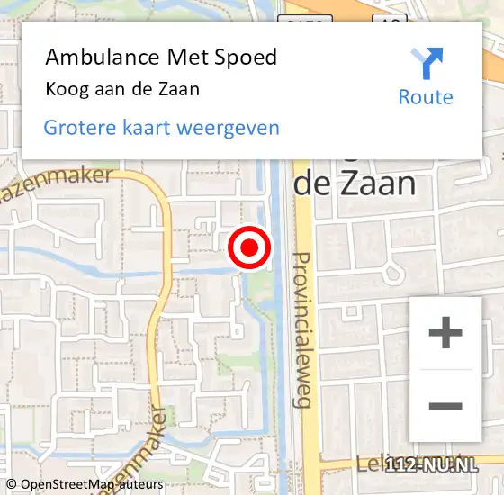 Locatie op kaart van de 112 melding: Ambulance Met Spoed Naar Koog aan de Zaan op 6 november 2023 16:44