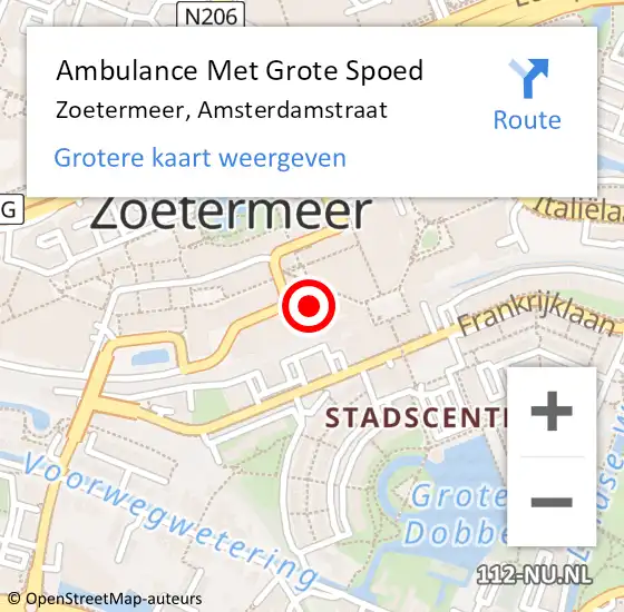 Locatie op kaart van de 112 melding: Ambulance Met Grote Spoed Naar Zoetermeer, Amsterdamstraat op 6 november 2023 16:44