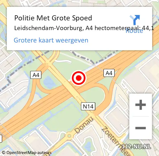 Locatie op kaart van de 112 melding: Politie Met Grote Spoed Naar Leidschendam-Voorburg, A4 hectometerpaal: 44,1 op 6 november 2023 16:44