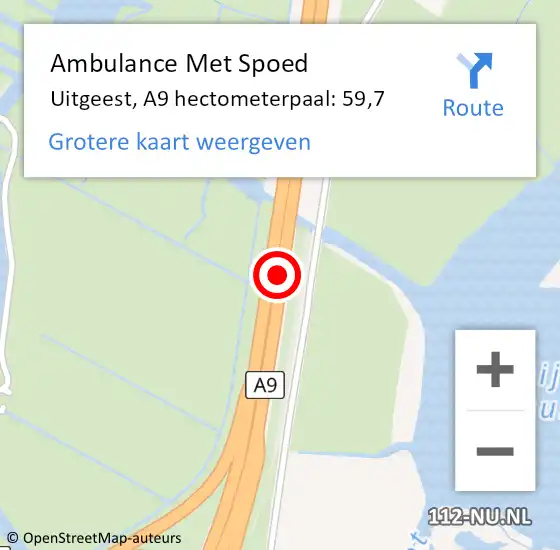 Locatie op kaart van de 112 melding: Ambulance Met Spoed Naar Uitgeest, A9 hectometerpaal: 59,7 op 6 november 2023 17:30