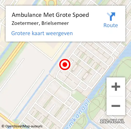 Locatie op kaart van de 112 melding: Ambulance Met Grote Spoed Naar Zoetermeer, Brielsemeer op 6 november 2023 17:36