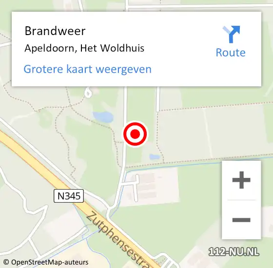 Locatie op kaart van de 112 melding: Brandweer Apeldoorn, Het Woldhuis op 6 november 2023 17:51