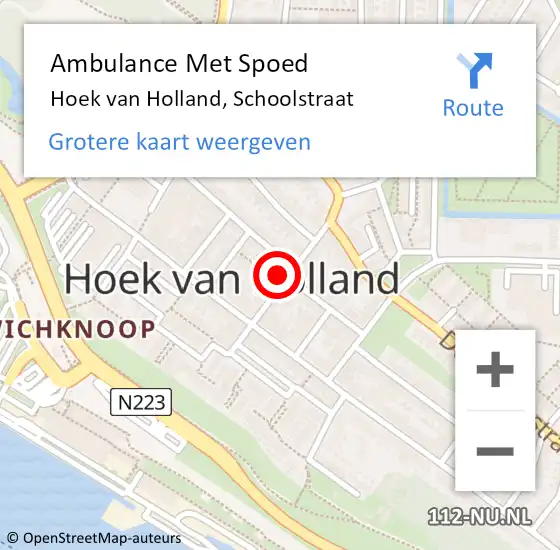 Locatie op kaart van de 112 melding: Ambulance Met Spoed Naar Hoek van Holland, Schoolstraat op 6 november 2023 18:04