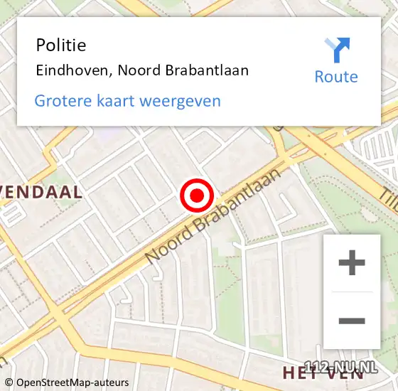 Locatie op kaart van de 112 melding: Politie Eindhoven, Noord Brabantlaan op 6 november 2023 18:06