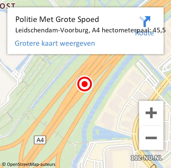 Locatie op kaart van de 112 melding: Politie Met Grote Spoed Naar Leidschendam-Voorburg, A4 hectometerpaal: 45,5 op 6 november 2023 18:16