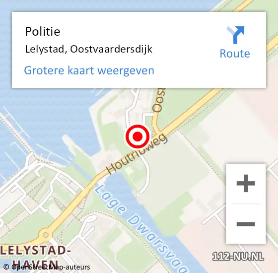 Locatie op kaart van de 112 melding: Politie Lelystad, Oostvaardersdijk op 6 november 2023 18:17