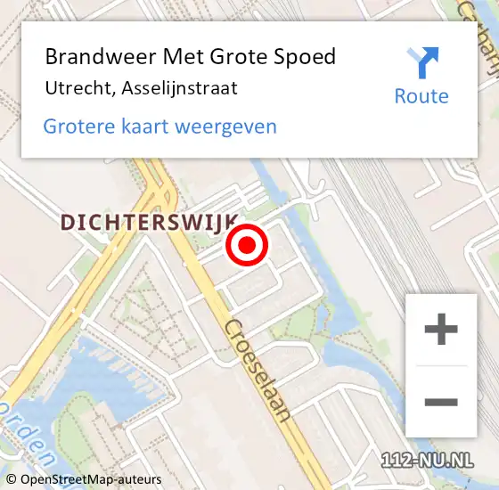 Locatie op kaart van de 112 melding: Brandweer Met Grote Spoed Naar Utrecht, Asselijnstraat op 6 november 2023 18:20