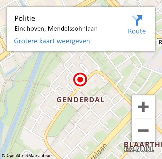 Locatie op kaart van de 112 melding: Politie Eindhoven, Mendelssohnlaan op 6 november 2023 18:25