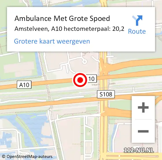 Locatie op kaart van de 112 melding: Ambulance Met Grote Spoed Naar Amstelveen, A10 hectometerpaal: 20,2 op 6 november 2023 18:37
