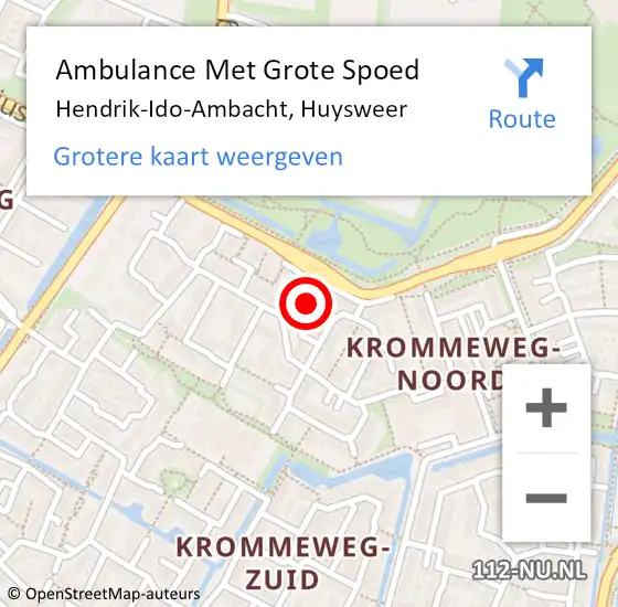 Locatie op kaart van de 112 melding: Ambulance Met Grote Spoed Naar Hendrik-Ido-Ambacht, Huysweer op 6 november 2023 19:25