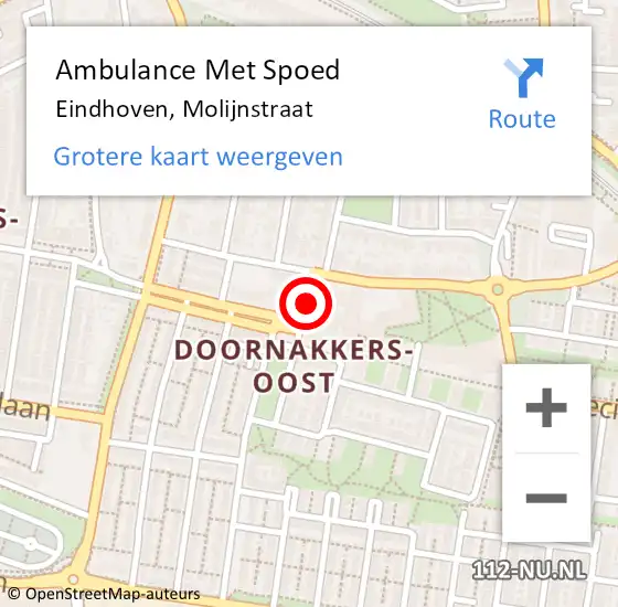 Locatie op kaart van de 112 melding: Ambulance Met Spoed Naar Eindhoven, Molijnstraat op 14 september 2014 12:02