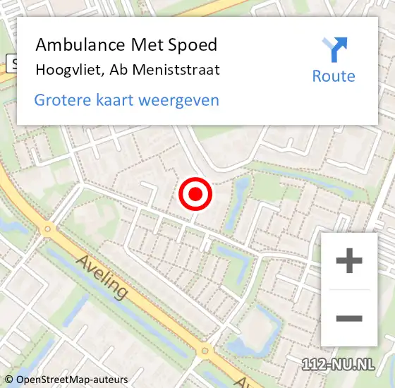 Locatie op kaart van de 112 melding: Ambulance Met Spoed Naar Hoogvliet, Ab Meniststraat op 6 november 2023 20:04