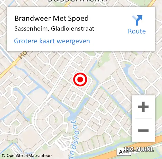 Locatie op kaart van de 112 melding: Brandweer Met Spoed Naar Sassenheim, Gladiolenstraat op 6 november 2023 20:26