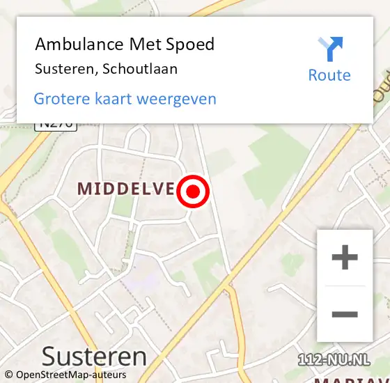 Locatie op kaart van de 112 melding: Ambulance Met Spoed Naar Susteren, Schoutlaan op 6 november 2023 20:28