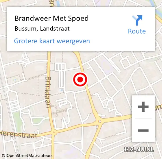 Locatie op kaart van de 112 melding: Brandweer Met Spoed Naar Bussum, Landstraat op 6 november 2023 20:28