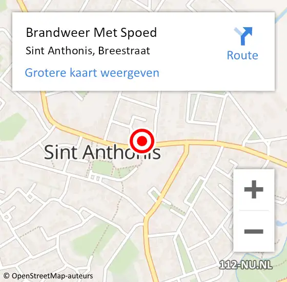 Locatie op kaart van de 112 melding: Brandweer Met Spoed Naar Sint Anthonis, Breestraat op 6 november 2023 20:40