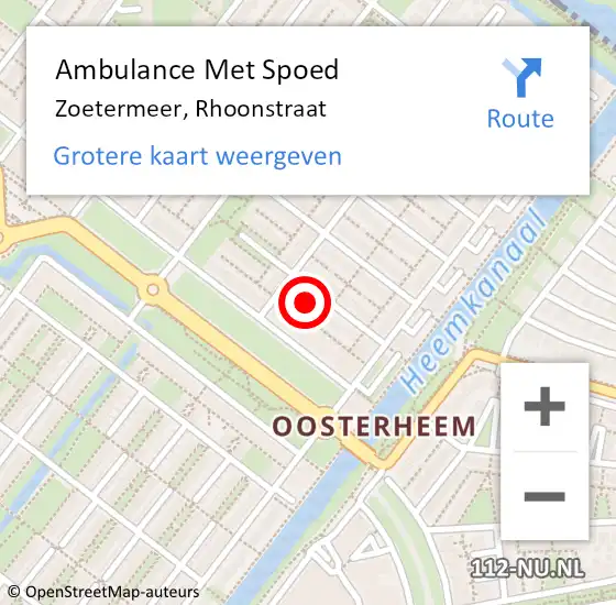 Locatie op kaart van de 112 melding: Ambulance Met Spoed Naar Zoetermeer, Rhoonstraat op 6 november 2023 21:02