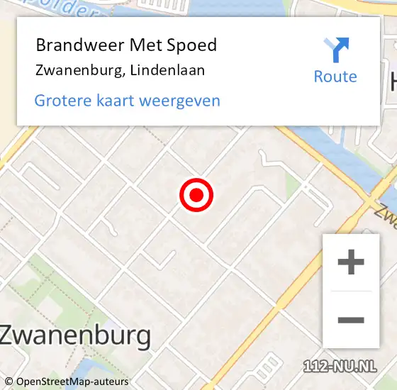 Locatie op kaart van de 112 melding: Brandweer Met Spoed Naar Zwanenburg, Lindenlaan op 6 november 2023 21:08