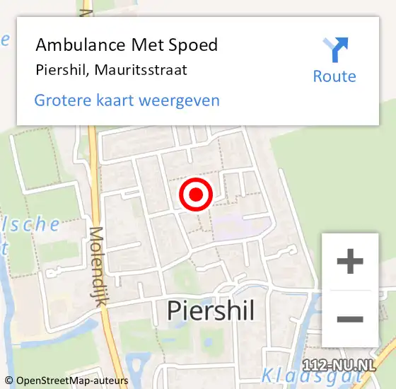 Locatie op kaart van de 112 melding: Ambulance Met Spoed Naar Piershil, Mauritsstraat op 6 november 2023 21:17