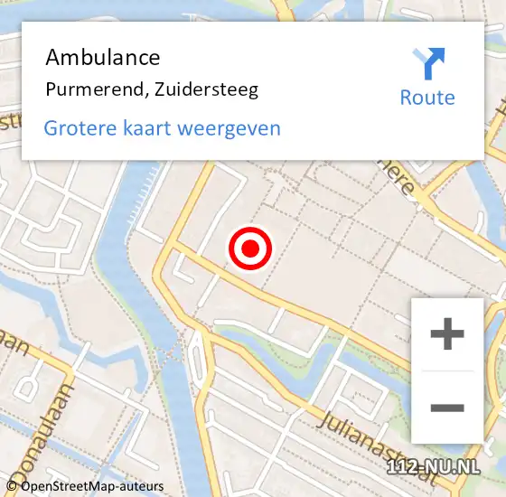 Locatie op kaart van de 112 melding: Ambulance Purmerend, Zuidersteeg op 6 november 2023 21:19