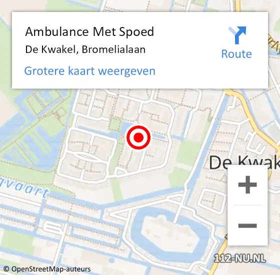 Locatie op kaart van de 112 melding: Ambulance Met Spoed Naar De Kwakel, Bromelialaan op 6 november 2023 23:11