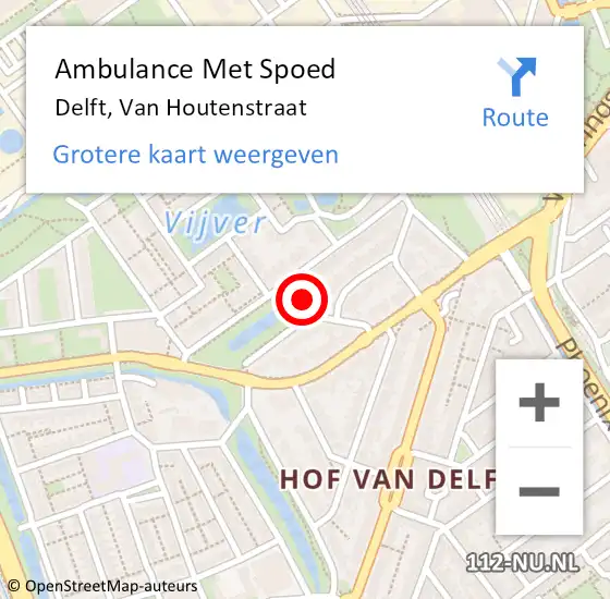 Locatie op kaart van de 112 melding: Ambulance Met Spoed Naar Delft, Van Houtenstraat op 6 november 2023 23:41