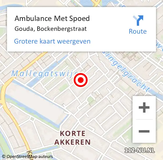 Locatie op kaart van de 112 melding: Ambulance Met Spoed Naar Gouda, Bockenbergstraat op 7 november 2023 00:05